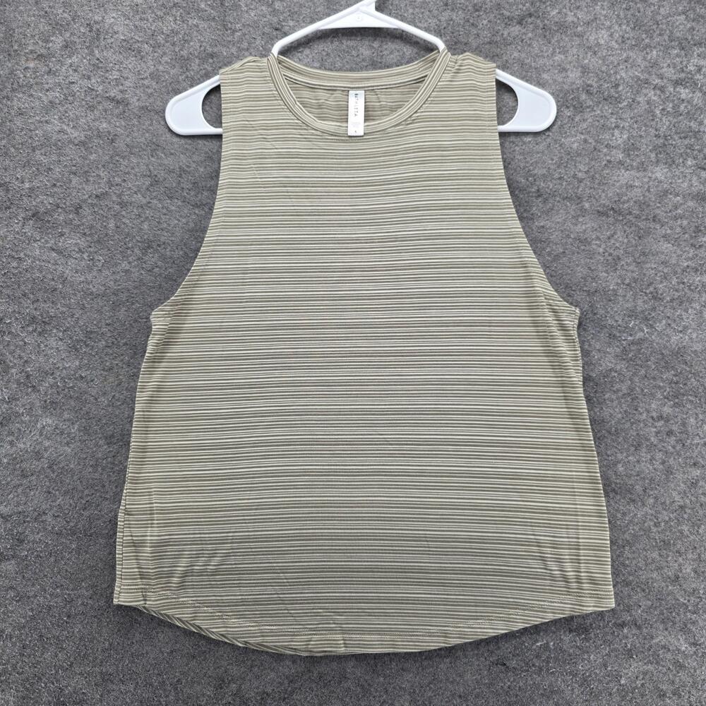Athleta Shirt Womens Small Beige Striped Tank Top Modal Blend Lightweight